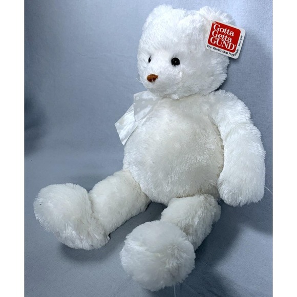 Gotta Getta Gund Big Brighton 16" White Plush Stuffed Teddy Bear w/ Ribbon 15235 - Picture 3 of 7